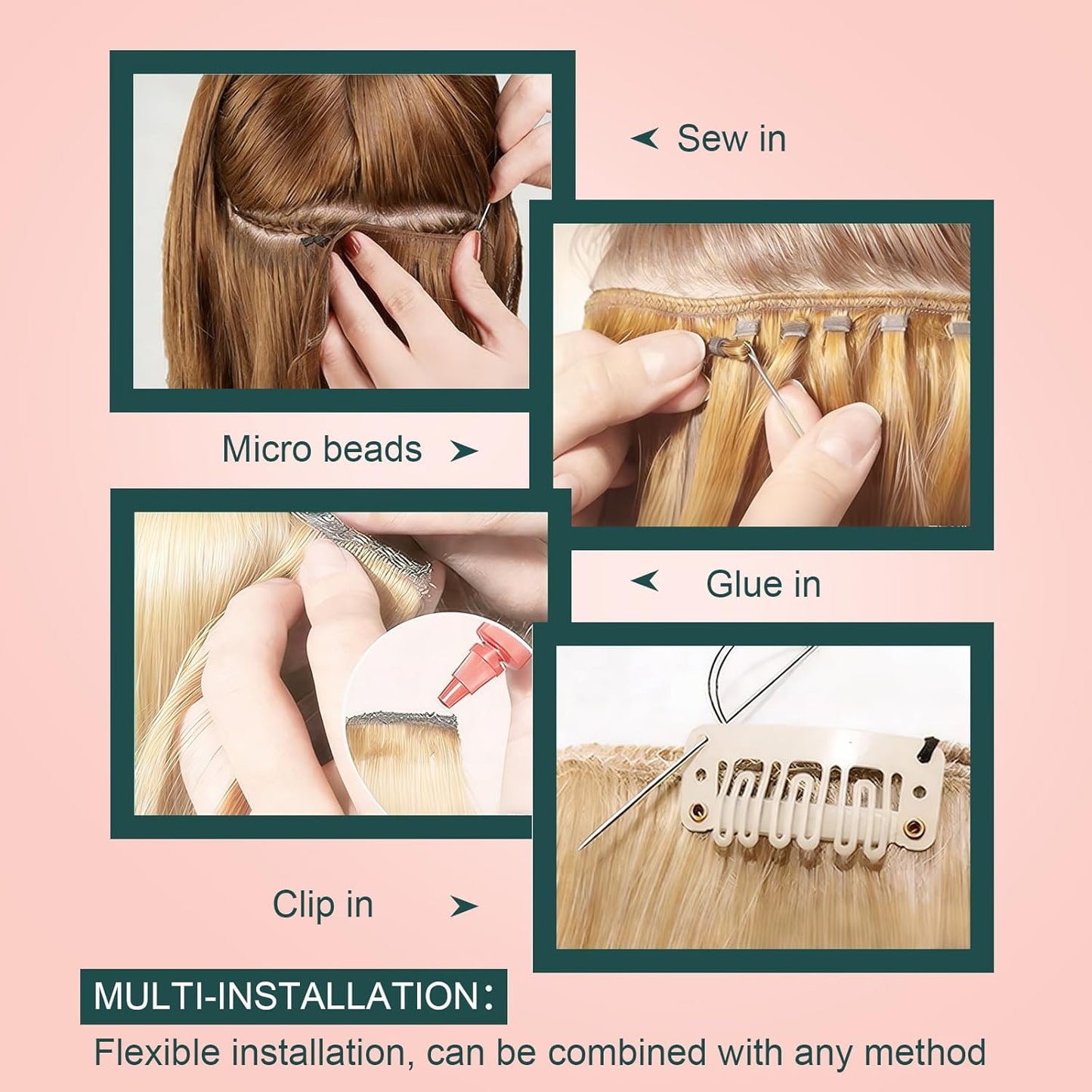 Human Hair Weft Extensions - Seamless Ash Blonde Highlights | 14 Inch, 70G Smooth Texture