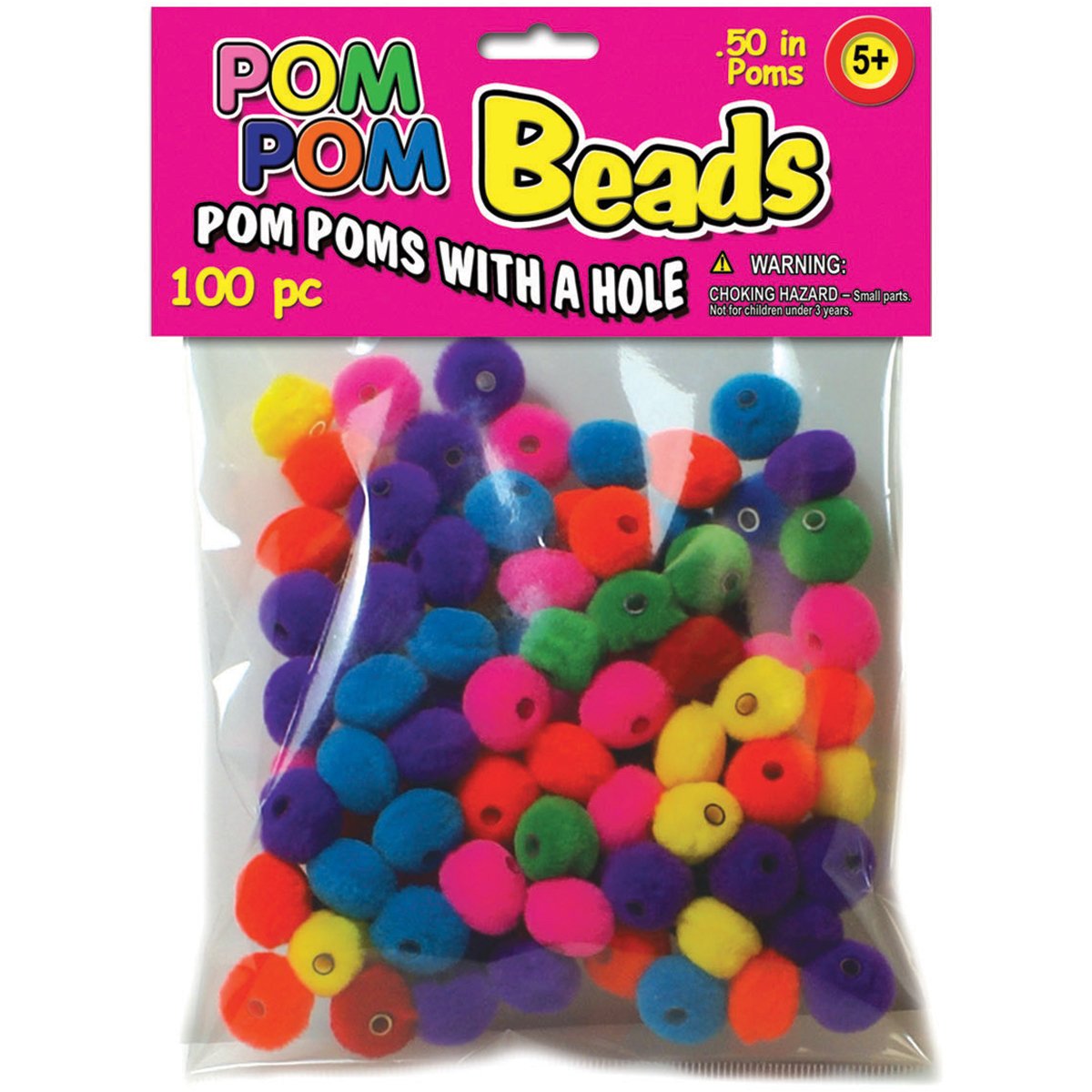 Pom-Pom Beads .5" 100/Pkg, Assorted