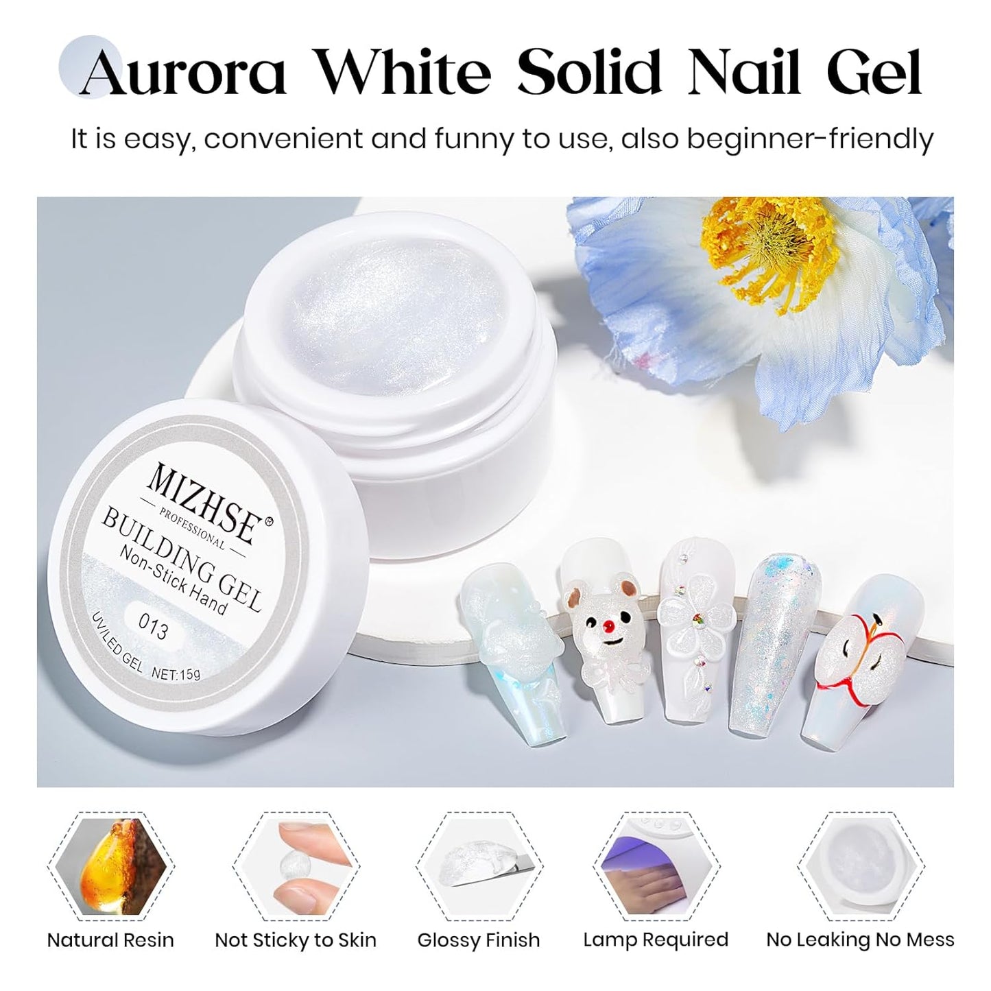 MIZHSE Solid Builder Gel for Nails, Clear Non-Sticky Sculpting Gel, 3D Nail Art Carving Building Modeling Hard Nail Extension Soak Off UV/LED Nail Art Salon Home DIY 15g