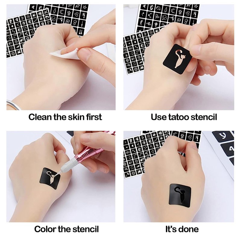 Henna Tattoo Stencils Kit for Hand, 24 Sheets Indian Arabian Temporary Tattoo Template Mehndi Stencil Stickers