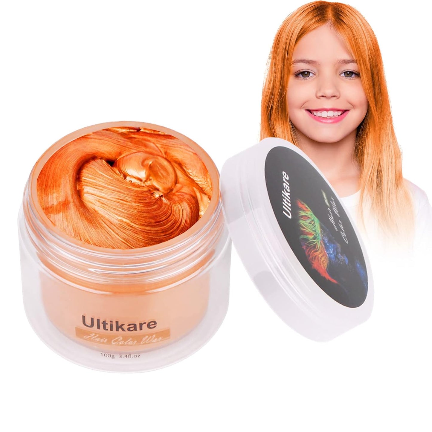 Temporary Hair Color for Kids, Ultikare Orange Hair Dye Washable Natural Hair Wax Color Chalk Mud Cream DIY Hairstyle Clay For Dark Hair Halloween, Cosplay, Party, Christmas Gift Girls 3.4 Fl Oz