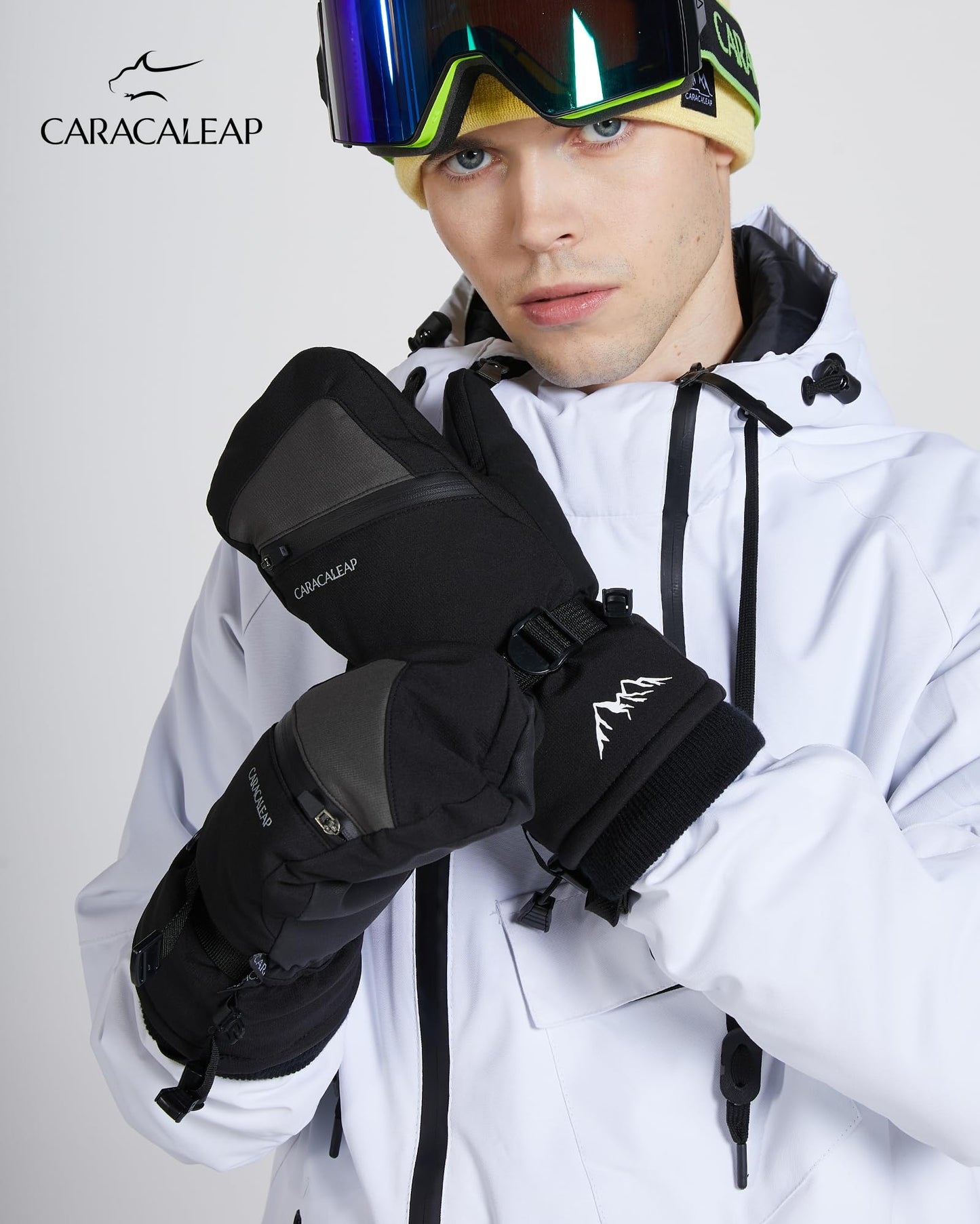 Winter Ski Mittens for Men Women Cold Weather- Warm Snow Snowboard Mittens Gloves Windproof & Waterproof, Thinsulate Warm Snow Sports Mitts with Pocket Skiing Snowboarding Mitts Gloves Black XS-S