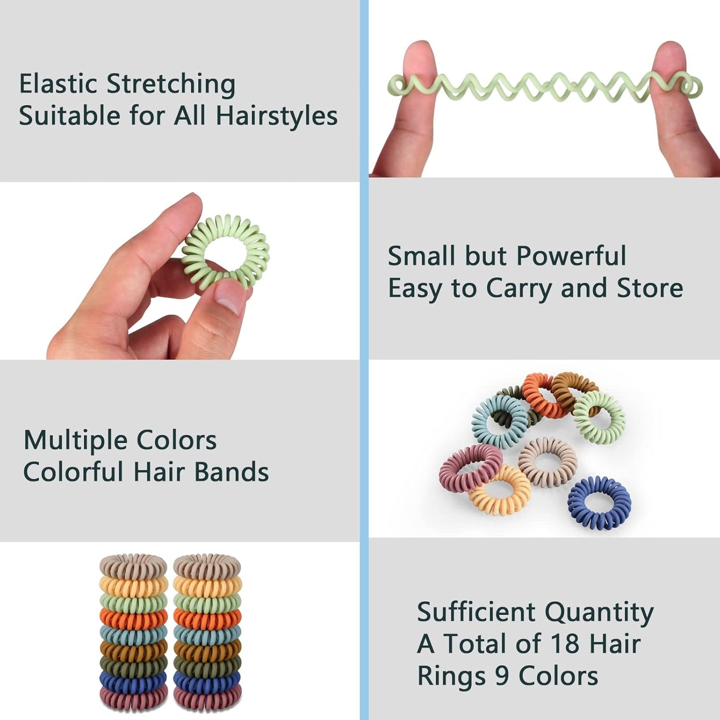Hair Ties, 17 Pack Spiral Coils for Thick and Thin Hair - No Crease Ponytail Holders for Women and Children