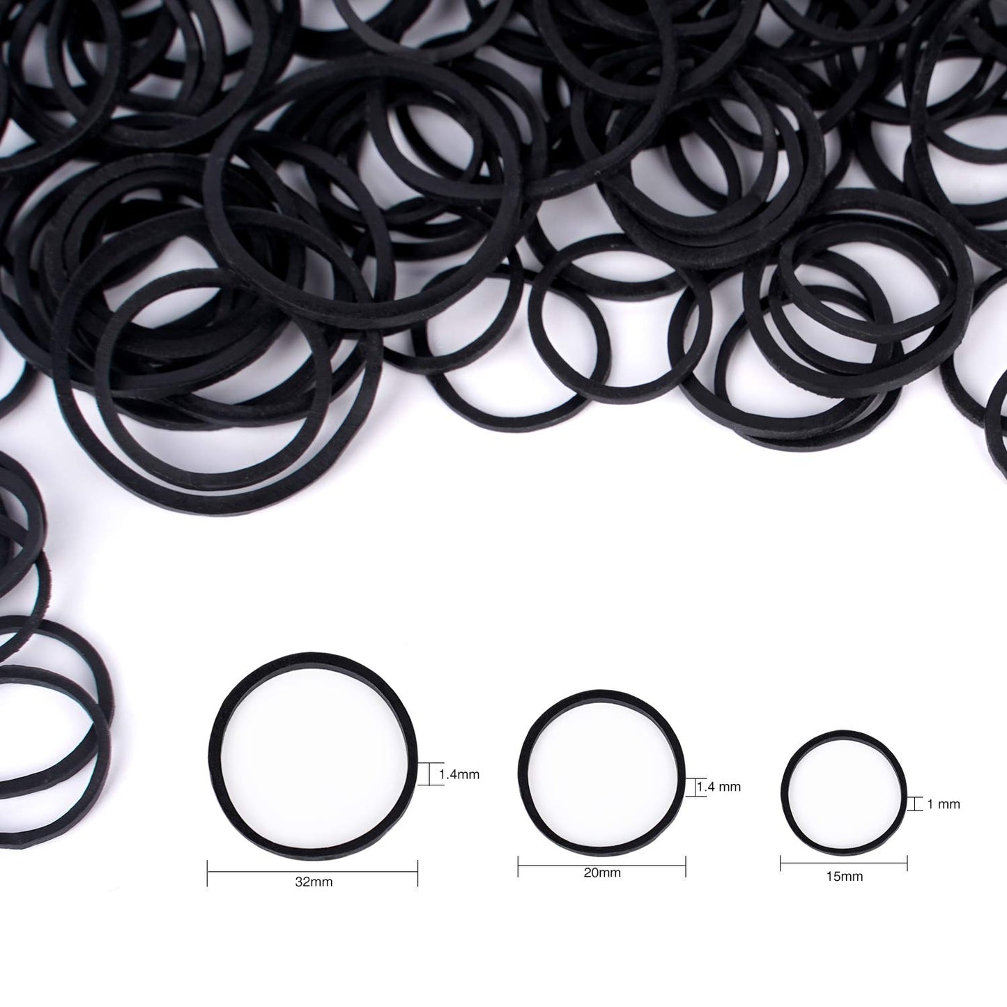 HOYOLS 3/4” Inches Black Hair Rubber Bands for Hair Ties Small Mini Elastics Bands Large Braiding Ponytail Holders for Baby Toddler Girls Kids No Damage 600pcs (M) Latex-Free