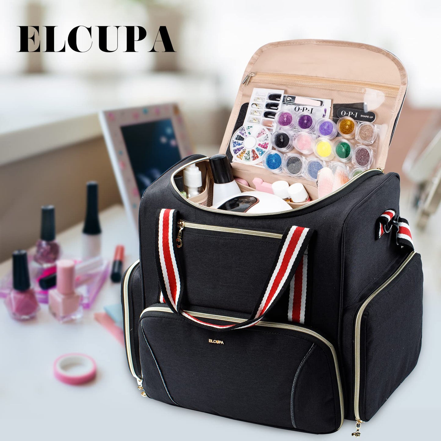 ELCUPA Large Nail Polish Organizer Holds 80 Bottles(15ml - 0.5 fl.oz) with 3 Removable Nail Polish Cases,Nail Organizers and Storage for Nail Tech Suppliers