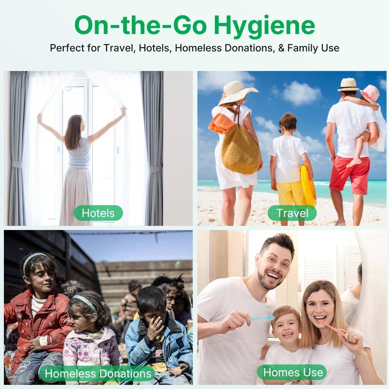 Fresings 100 Pack Disposable Toothbrushes with Toothpaste, Individually Wrapped, Soft PBT Bristles, Peanut Grip Handle, Fluoride-Free, Bulk Travel Kit for Hotel, Guests, Emergency, Adults & Kids