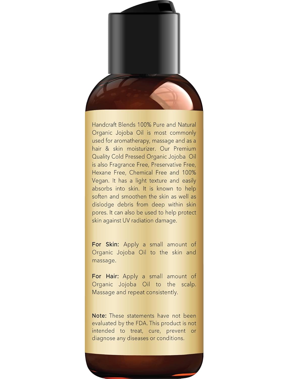 Handcraft Blends USDA Organic Jojoba Oil - Cold-Pressed 4 Fl Oz - 100% Pure and Natural - Premium Grade Carrier Oil for Skin and Hair - Hair and Body - Massage - Hexane-Free