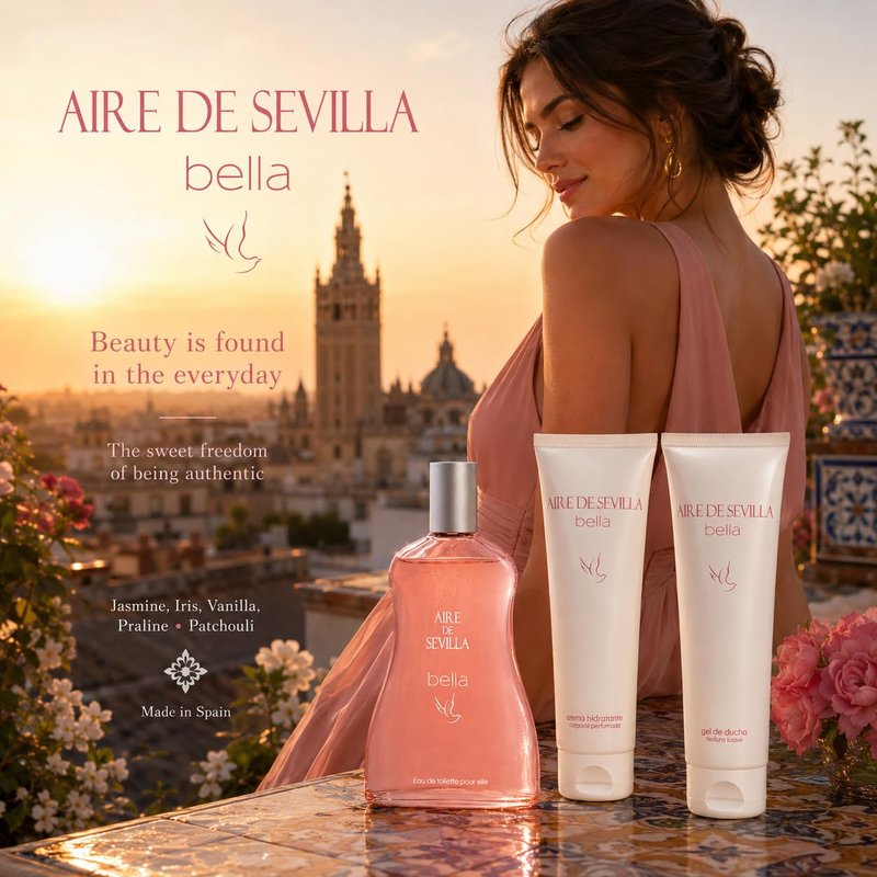 Instituto Español Aire de Sevilla Bella Gift Set for Women,Travel Size Eau de Toilette, Body Gel & Body Lotion (100 ml / 3.4 fl oz Each)