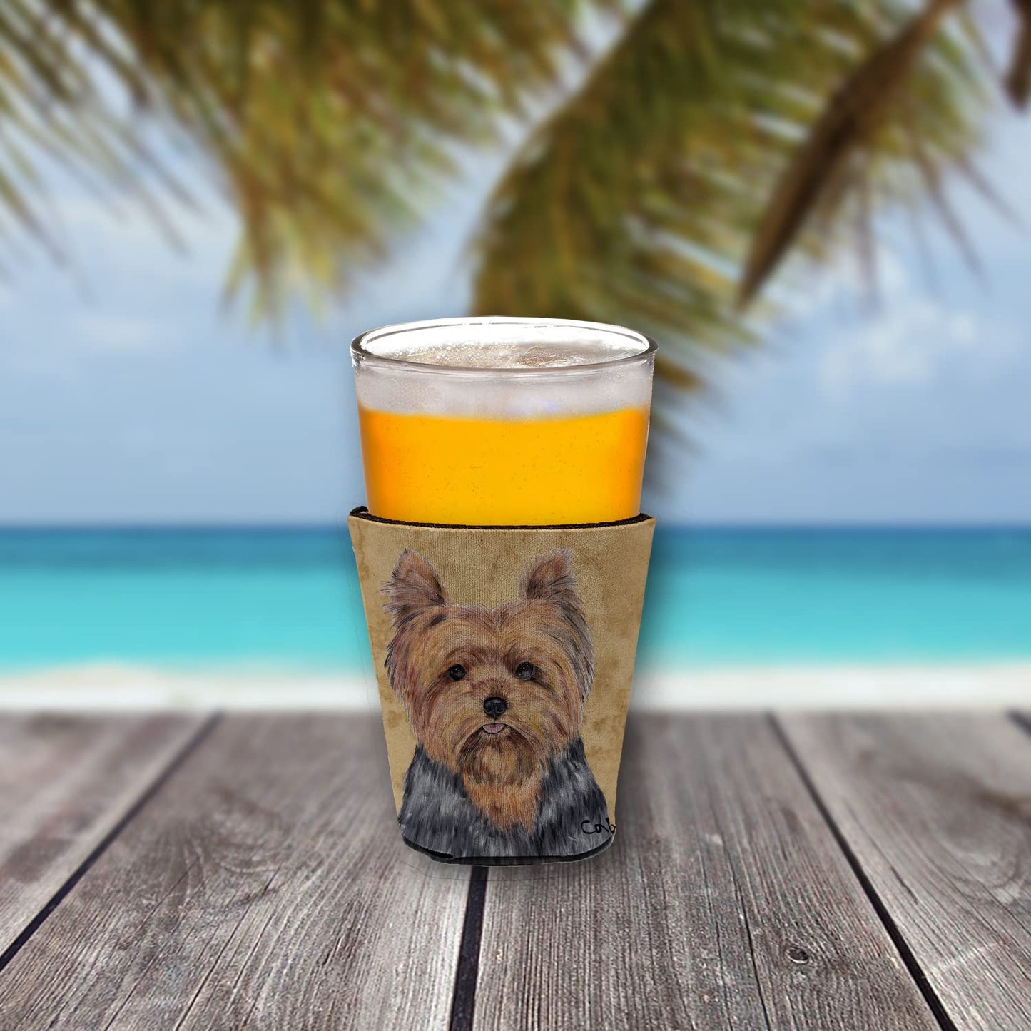Caroline's Treasures SC9123RSC Yorkie Red Cup Hugger Cup Cooler Sleeve Hugger Machine Washable Drink Sleeve Hugger Collapsible Insulator Beverage Insulated Holder