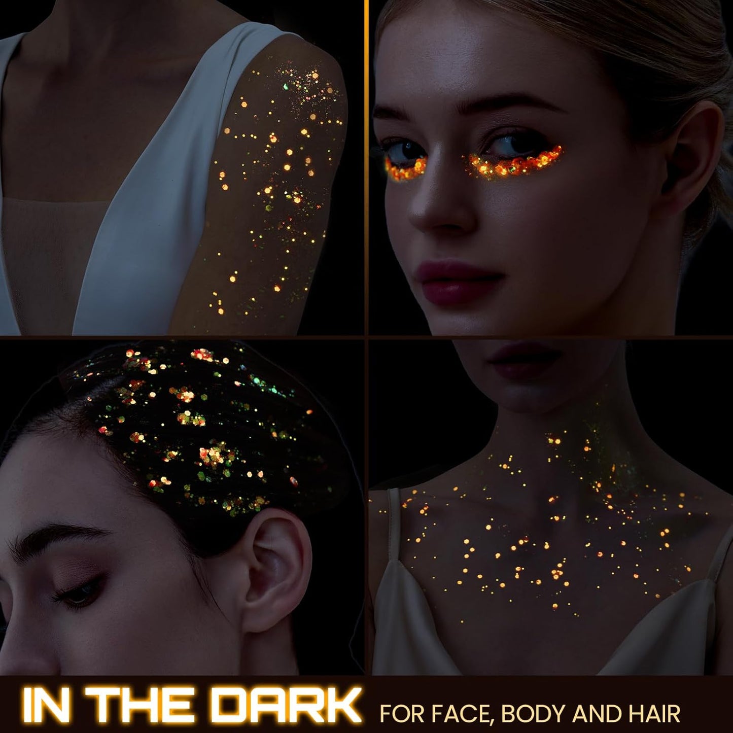 Teenitor 6 Colors Glow in The Dark Glitter Gel, Face Glitter Gel, Body Glitter Hair Glitter for Halloween Makeup UV Black Light Party Cheer Raves Festivals