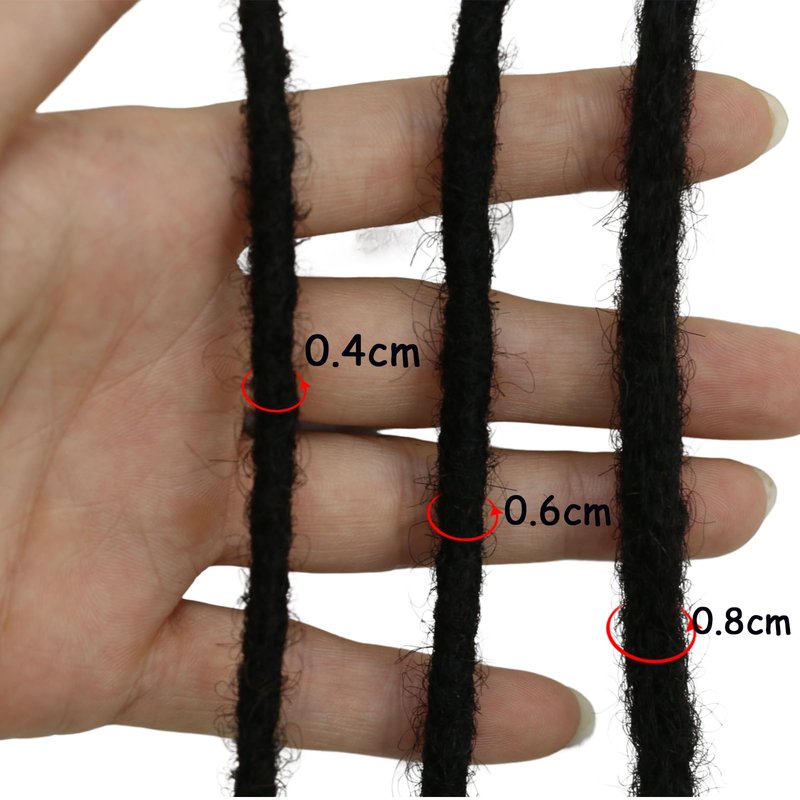 Coriario 0.4 cm Real Human Hair Dreadlock Extensions 8 inch 30 Strands Full Handmade Permanent Loc Extensions Human Hair Natural Black Dreads Extensions for Men Women Kids