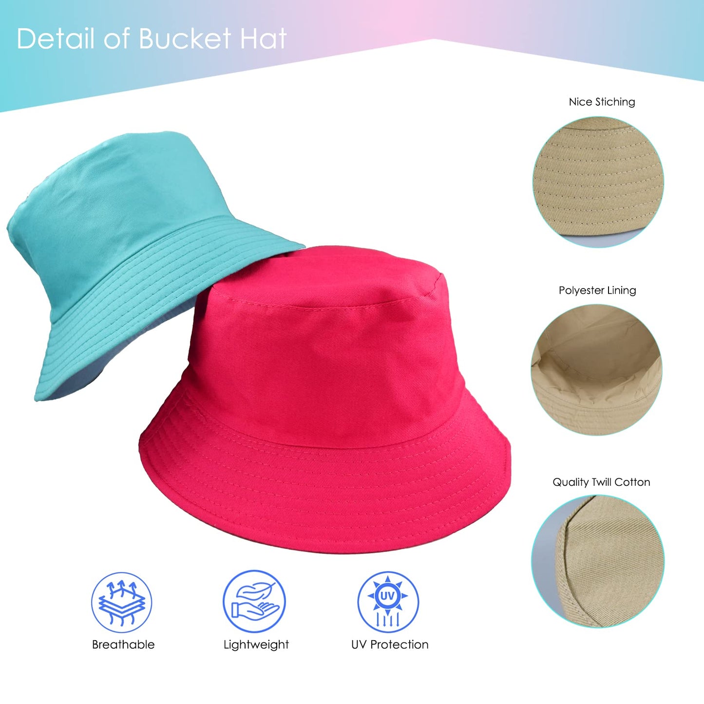 10 PCs Bucket Hats Unisex, Solid Color Sun Hat Cap for Women Sumer Beach Outdoor Travel (Black, 10)
