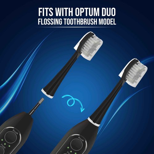 Optum Duo Flossing Toothbrush Replacement Brush Heads Refill 2 Count – 2-in-1 Electric Toothbrush Water Flosser Combo - Sonic Toothbrush with 40k Vibrations & High Pressure Dental Flosser - Black
