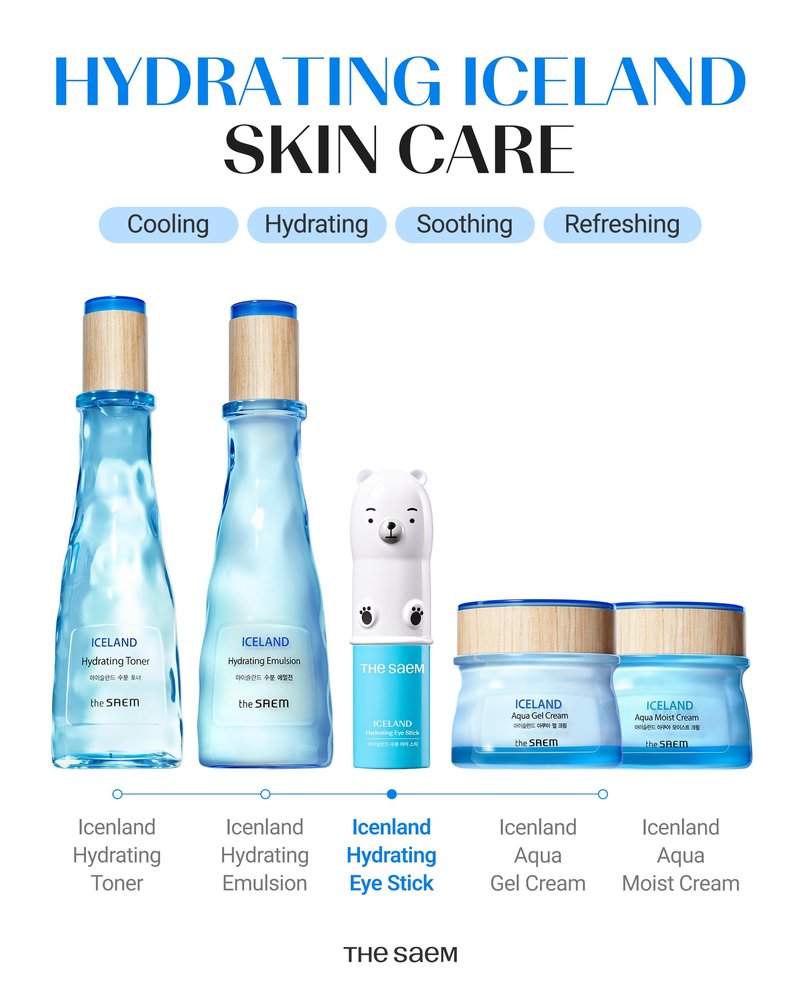 THESAEM Iceland Hydrating Eye Stick - Cooling Balm - Dark Circles & Puffiness – Under Eye Treatment - Reduce Wrinkles and Moisturizing - Minimize Dark & Puffy Eyes - Aqua Scent, 0.38 oz 2 Pack