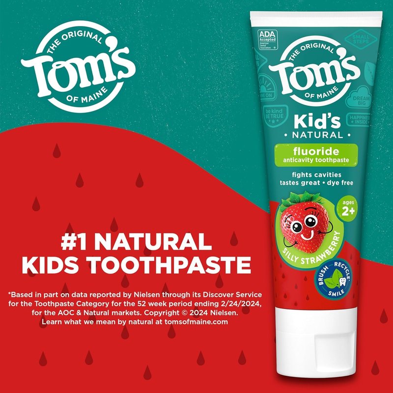 Toms Of Maine Silly Strawberry Childrens Anticavity Fluoride Toothpaste, 5.1 Ounce - 6 per case.