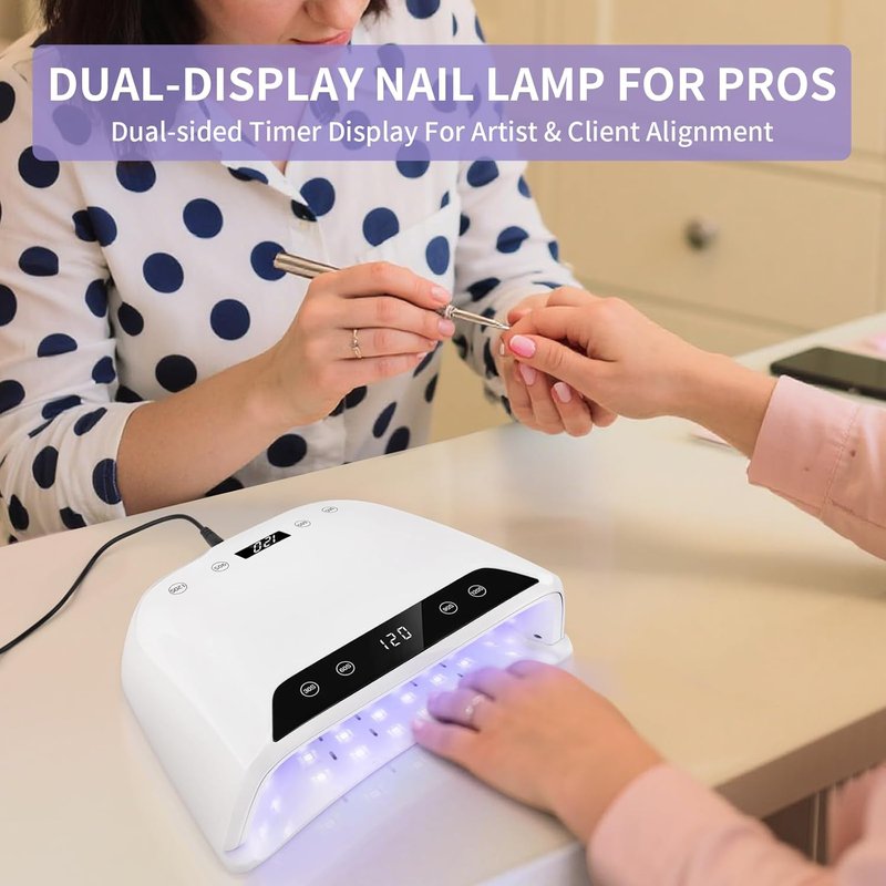 UV LED Nail Lamp - 320W Dual-Screen Gel Nail Dryer | Eye-Safe Flash Cure, 4 Timers, 72 Beads