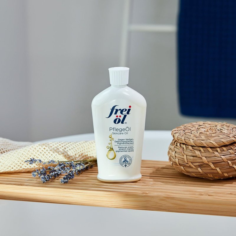 frei öl skincare oil – fast absorbing, nourishes skin soft and smooths – excellent as body oil for stretch marks removal and vitamin e oil for scars, microbiome-friendly and vegan, 125 ml / 4.23 Fl Oz