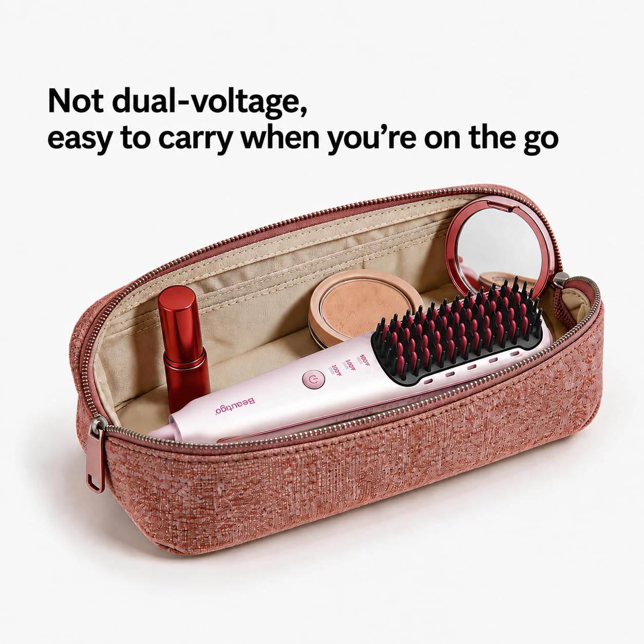 Beautigo Mini Ionic Hair Straightener Brush, Rose Gold