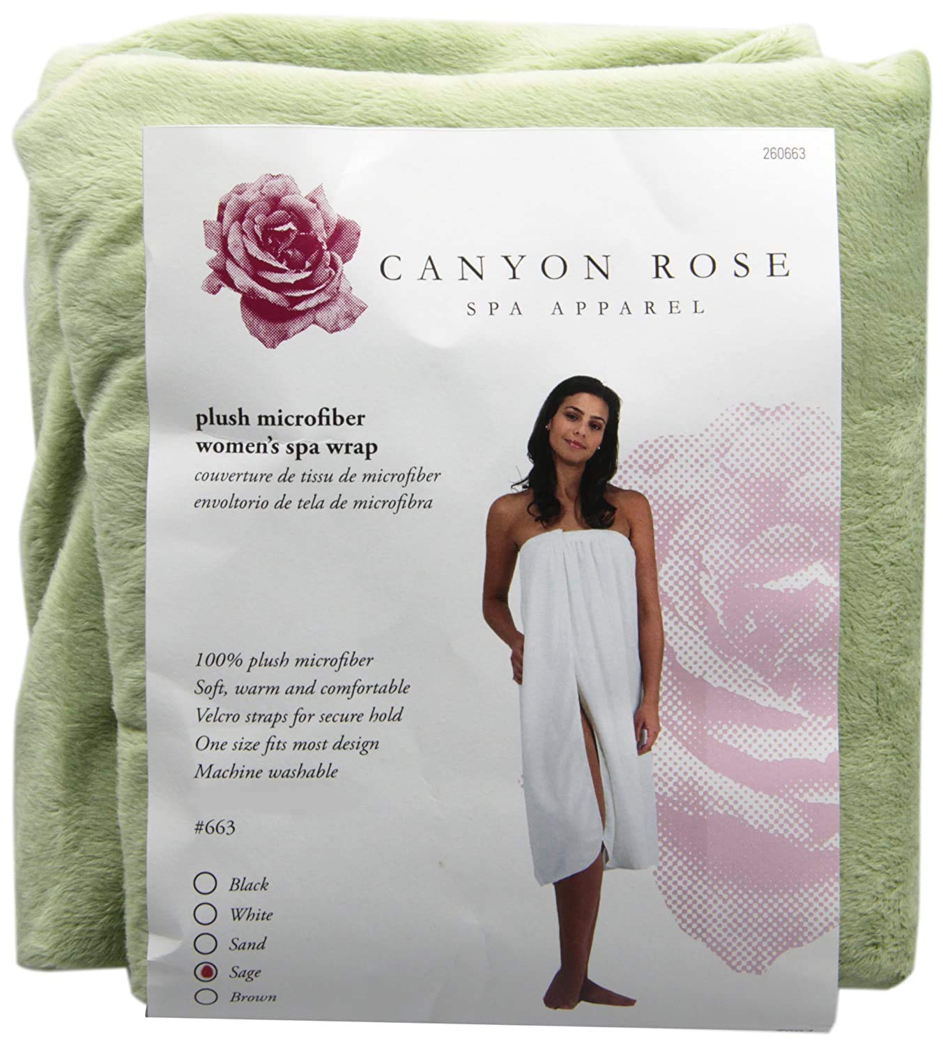Canyon Rose Cloud 9 Women's Plush Microfiber Knee Length Spa Wrap, Simple Body Wrap, Microfiber, Elasticized Top with Touch-and-Close Fasteners, Machine Washable, 32 inch length, Sage