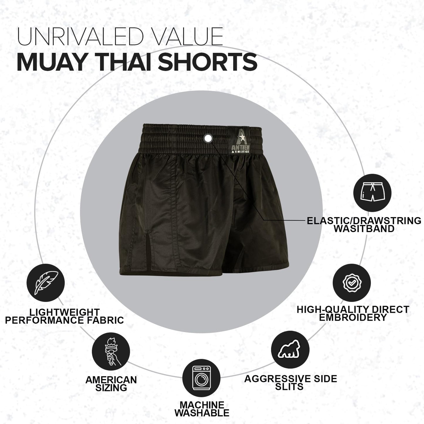 Anthem Athletics Resolute Muay Thai Shorts - Kickboxing Short Boxing Trunks for Men & Women - Black - Small