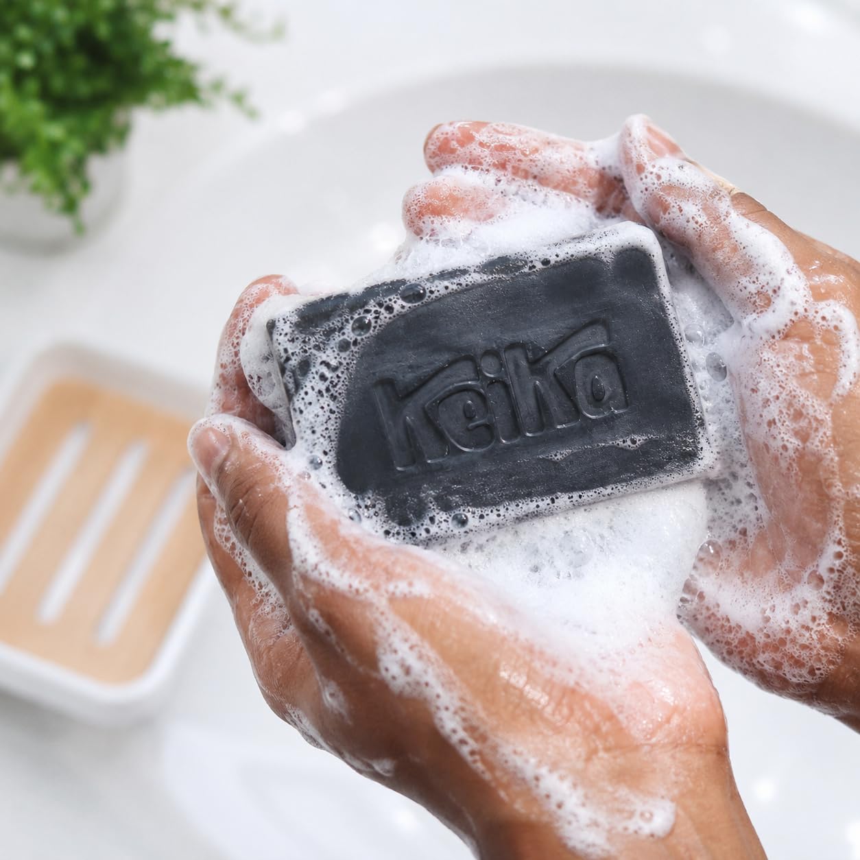 Keika Charcoal Black Soap Bar for Eczema, Psoriasis, Face, Body, Men Women Teens with Oily Skin, 5 oz. (Charcoal, 4-Pack)