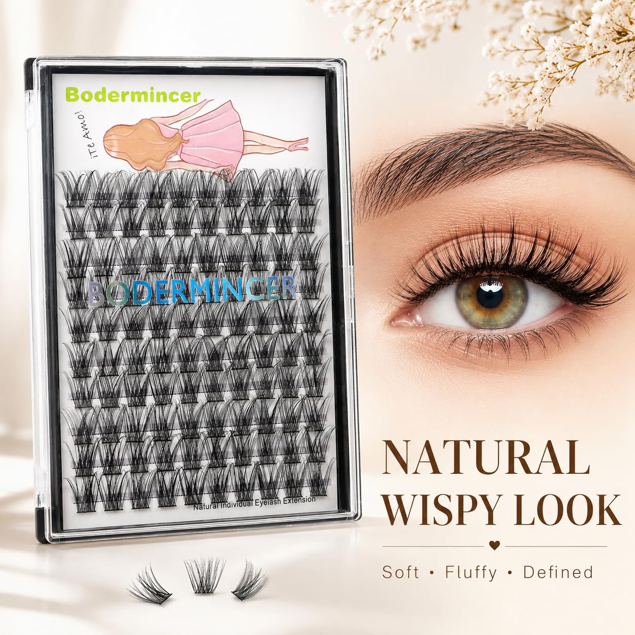 BODERMINCER Wispy Lash Clusters, DIY Individual Lashes Extensions 8-20mm, Natural Fluffy False Eyelash Clusters for At Home Lash Extension Look (14MM)