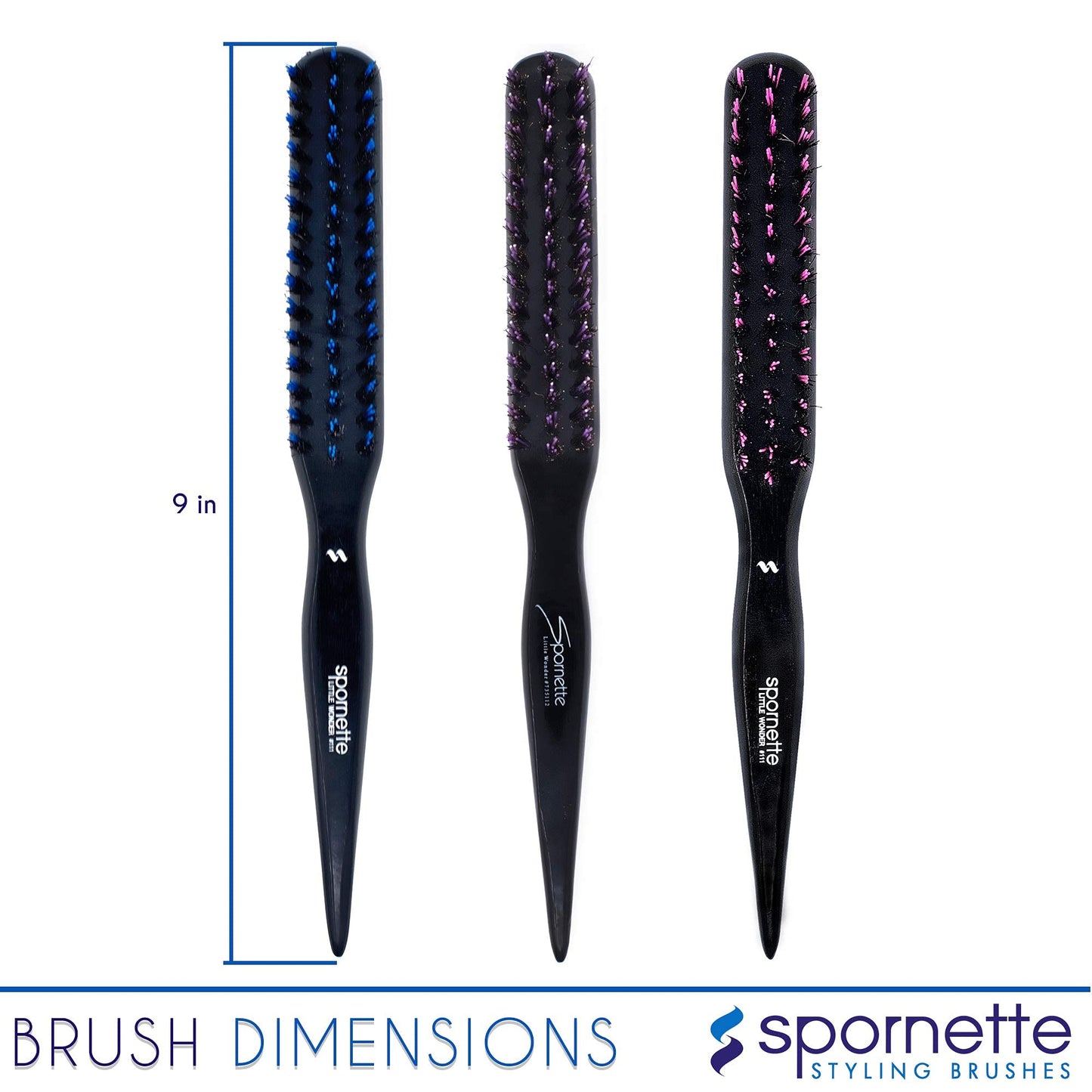 Spornette Boar Bristle Hair Brush for Women & Men - Little Wonder Small Teasing Brush - Create Slick Backs & Volume - Boar & Tourmaline Nylon Bristles for Back Brushing & Combing (Pink)