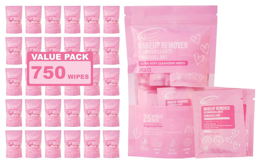 Air Jungles Makeup Remover Wipes Singles 25 Count – Extra Large 6" x 8", Fragrance-Free, Alcohol-Free, Ultra Soft Makeup Cleaning Wipe for Travel, Goodie Bags, and Daily Use