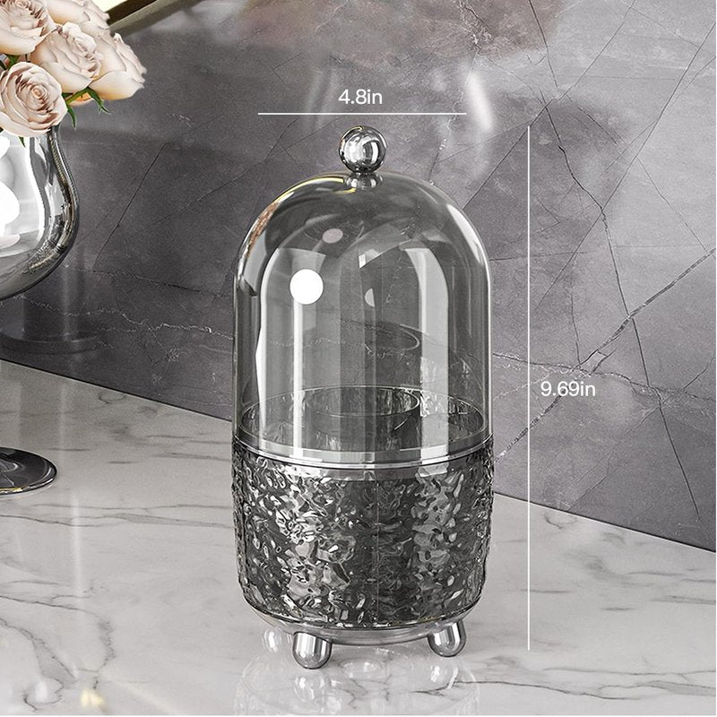 Makeup Brush Holder with Lid, 360° Rotating Makeup Brush Holder for Vanity, Dustproof Spinning Makeup Brush Organizer with Lid for Bathroom Countertop, Cosmetic Tools Organizer with Cover (Gray)