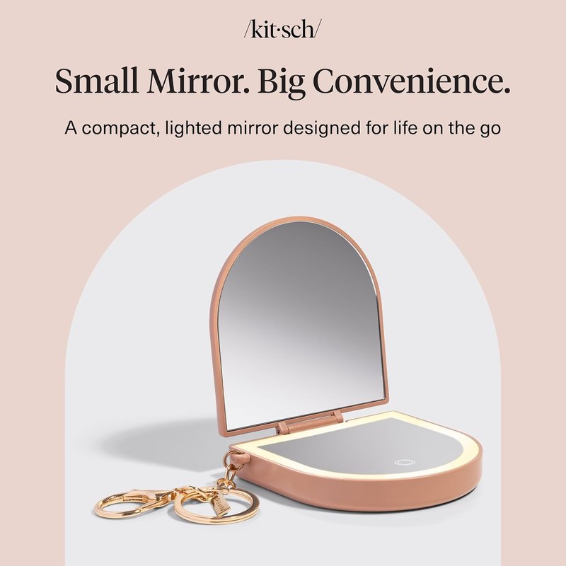 Compact Mirror Keychain - Lighted Travel Makeup Mirror with Dual Magnification | USB-Rechargeable, Terracotta
