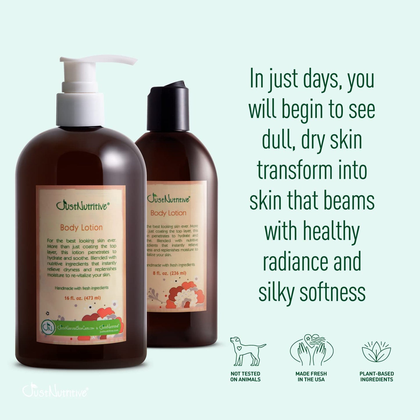 Just Nutritive Body Lotion - Best Lotion for Your Body With Skin Loving Goodness - Tucuma butter and Black Currant Seed oil nourish and replenish your skin - 16 Oz