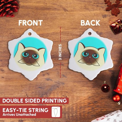 3dRose ORN_31220_1 The Curious Cat Himalayan with Blue Eyes Blue Snowflake Porcelain Ornament, 3-Inch