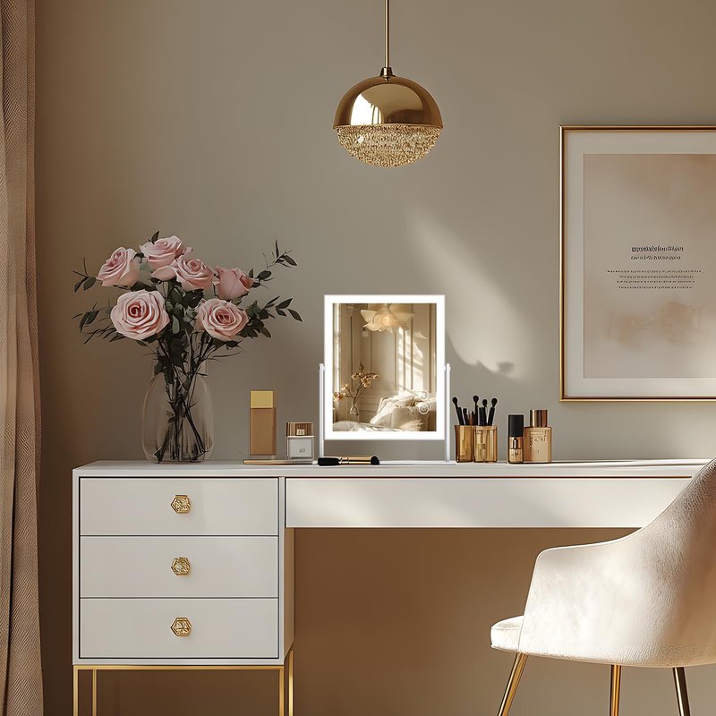 Fenair Vanity Mirror with Lights and Bluetooth Speaker, 9.8" x 14.2" LED Makeup Mirror with Dimmable 3 Color Lighting Modes Smart Touch Control, 360° Rotation and 10X Magnification,White
