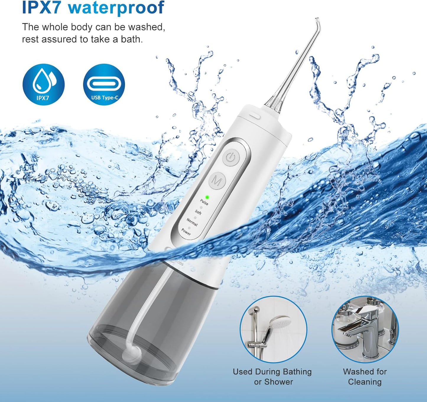 Cordless Water Dental Flosser - Rechargeable Oral Irrigator with 4 Modes & 300ml Reservoir | IPX7 Waterproof, Portable (White)