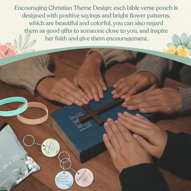 Yeyeplum 60 Pcs Church Gifts for Women Bulk Religious Makeup Bags Inspirational Scripture Keychains Bible Verse Bracelets Christian Favors Gifts Mother's Day