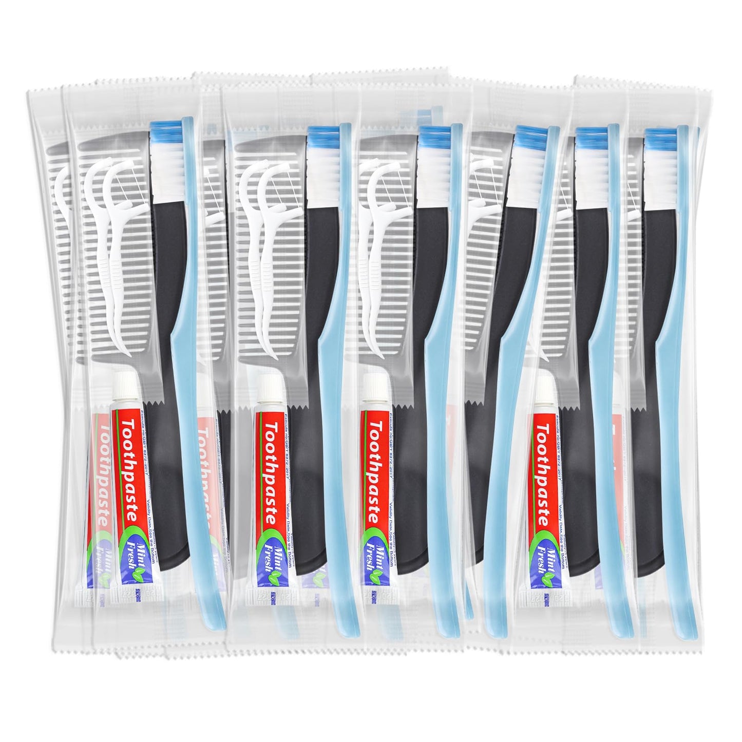 50 Sets Disposable Toothbrushes with Toothpaste Floss Comb Individually Wrapped, Disposable Toothbrush Bulk, 10g Toothpaste,Dental Floss,6in Comb Bulk Toothbrush Kit for Homeless,Airbnb,Hotel