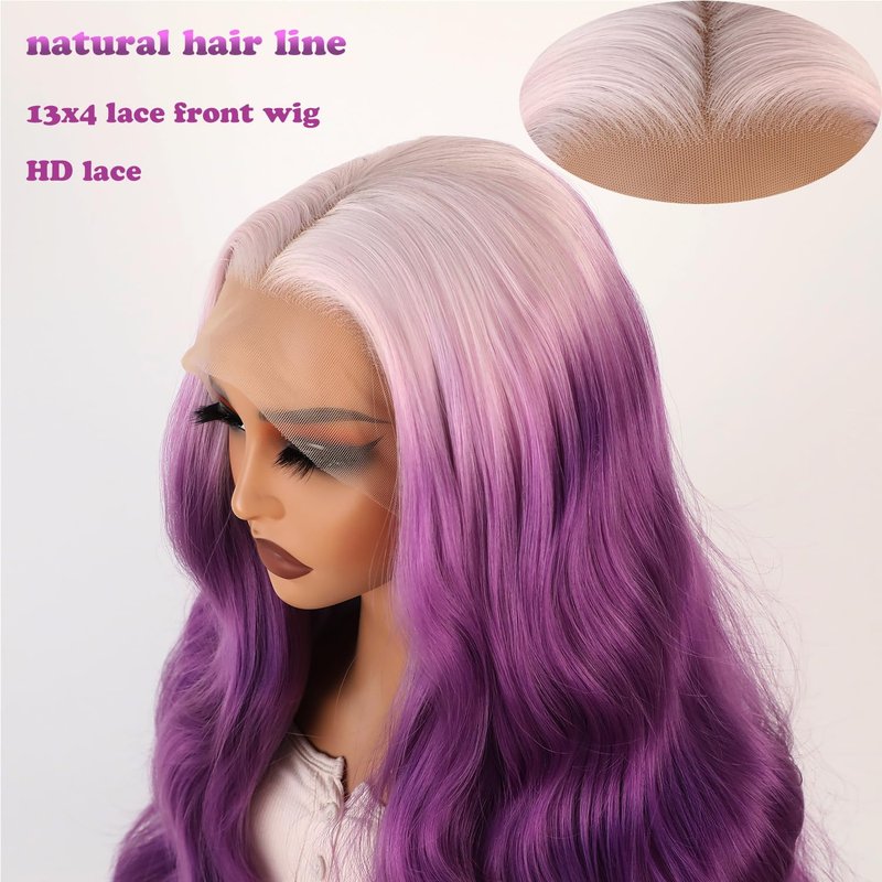 Missyvan Long Ombre Purple Lace Front Wigs for Women Body Wave 13X4 HD Lace Front Wigs Glueless 28 Inch Soft Natural Hair Line Baby Hair Heat