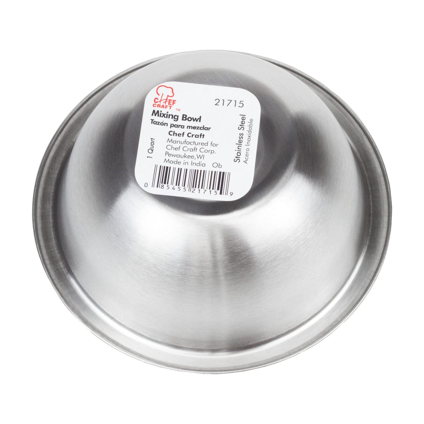 Chef Craft Brushed Mixing Bowl, 1-Quart, Stainless Steel