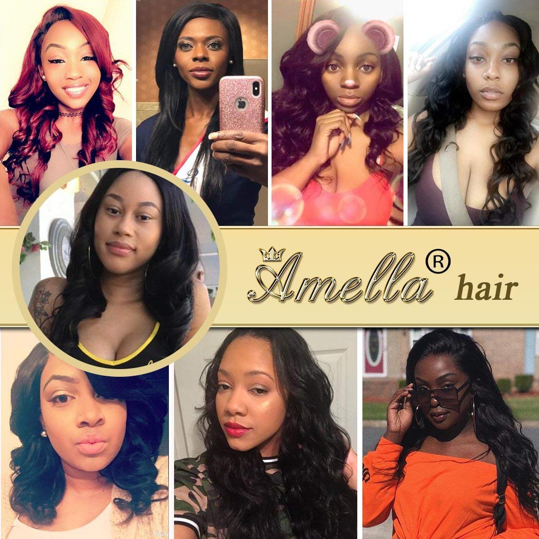 Amella 13x4 Lace Frontal Ear To Ear Transparent Lace Frontal Closure 14 Inch Brazilian Body Wave Human Hair Full Lace Frontal Free Part 130% Density Frontal Pre Plucked with Baby Hair Natural Color