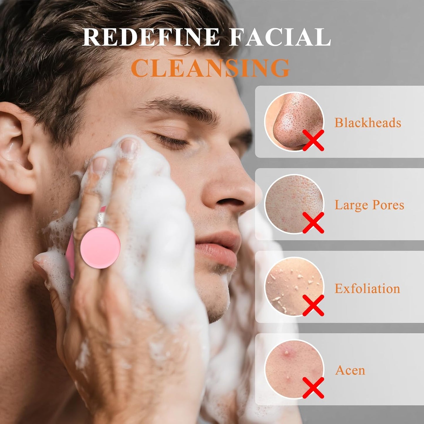 VWMYQ Silicone Face Scrubber for Men, Gentle Exfoliator Pad & Massager, Facial Cleansing Brush Silicone Face Wash Brush Removes Dead & Dry Skin (Black)