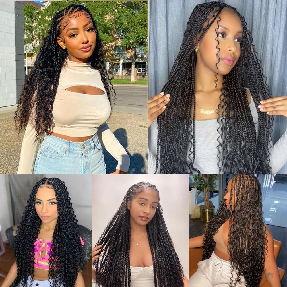 VADES Human Braiding Hair for Boho Braids, Black Curly Wave Bulk Bundles