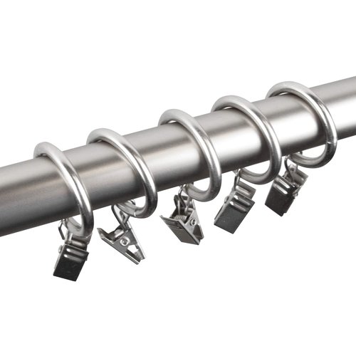 Rod Desyne 10 Count 1-Inch Curtain Rings with Clip for Windows, Satin Nickel