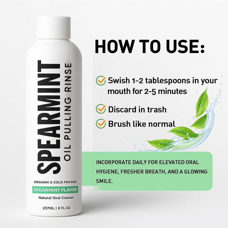 Spearmint Oil Pulling Rinse - Organic Coconut Oil & Mentha Haplocalyx for Fresh Breath | 8 fl oz