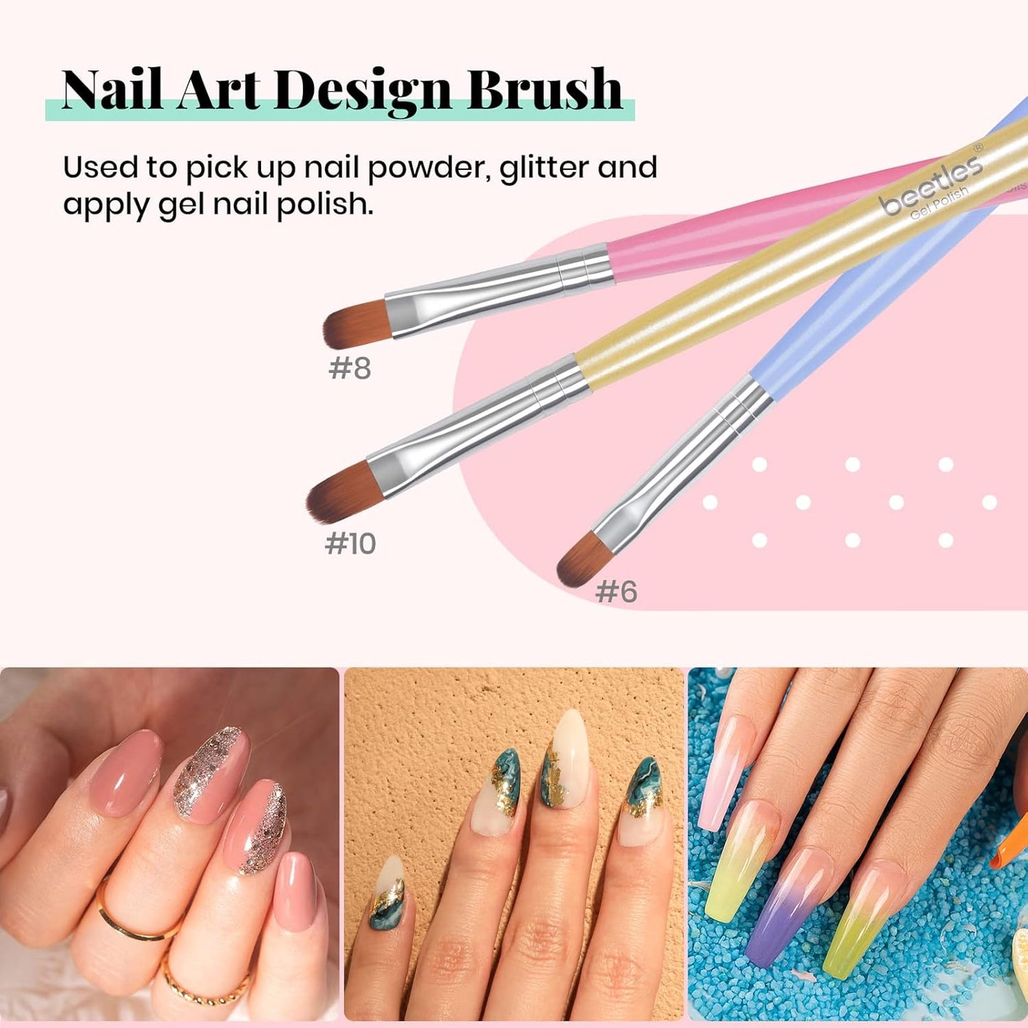 Beetles Nail Art Brushes, 8pcs Double-headed Nail Art Tool Set, Nail Dotting Tools, Striping Nail Art Brushes for Lines, Nail Drawing Pen with Bow knot Stickers Gift for Women