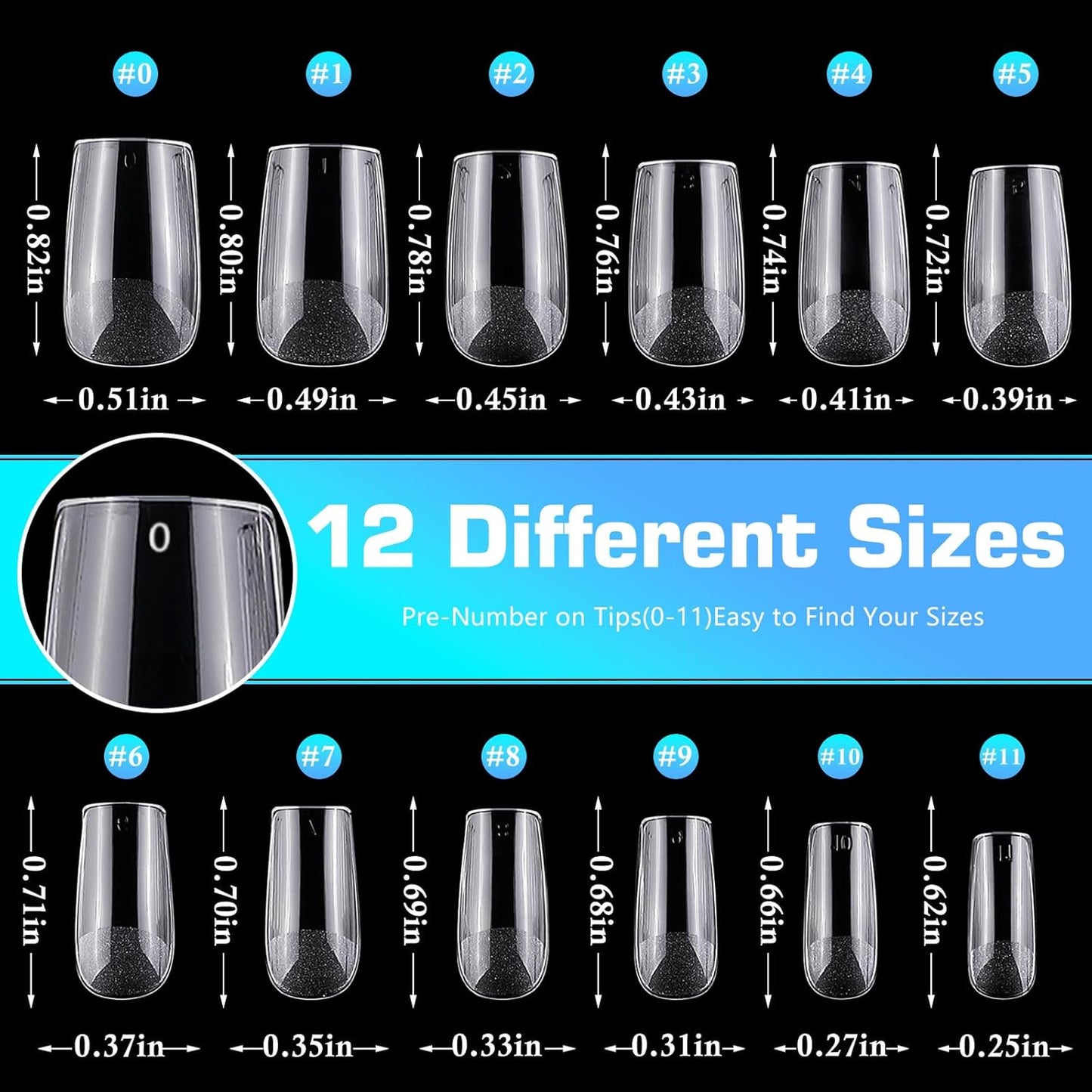 240pc Square Gel Nail Tips Medium Fake Nails for Press on Nails Clear Acrylic Nails Tips, 12 Size Full Cover Nail tips Square Soft Gel Nail Tips False Nails Extension Artificial Fingernails