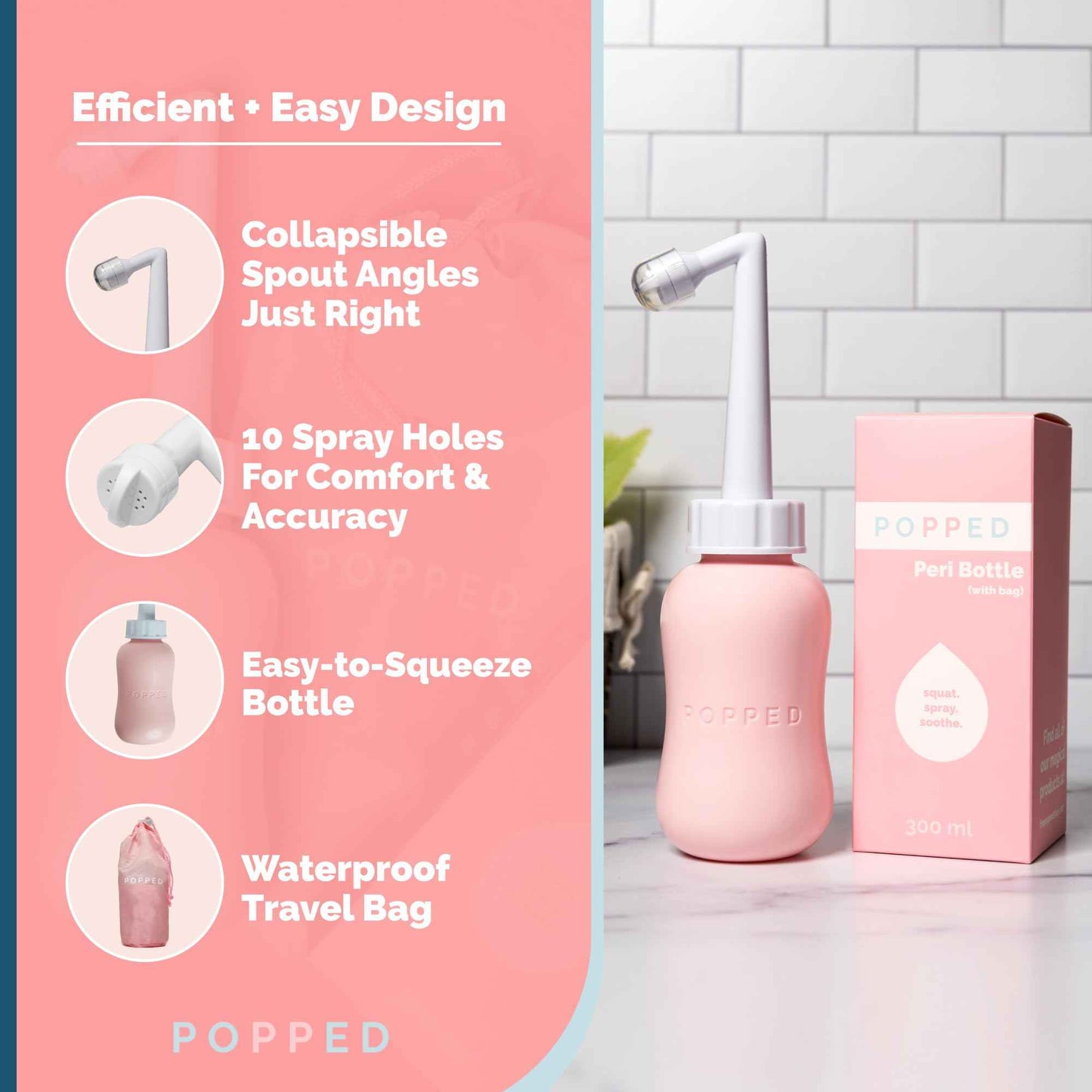 Popped Peri Bottle and Witch Hazel Foam with Aloe Postpartum Essentials Bundle