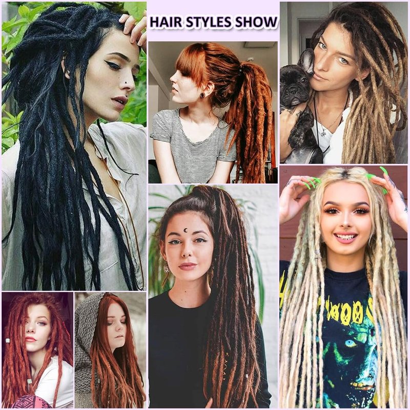 BUFENGSUN Straight Dreads Synthetic Double Ended Dreadlock Extensions 24inches 25 Strands Width 1.2cm Soft DE Dreadlocks Extensions for Women (25 Strands, #350)