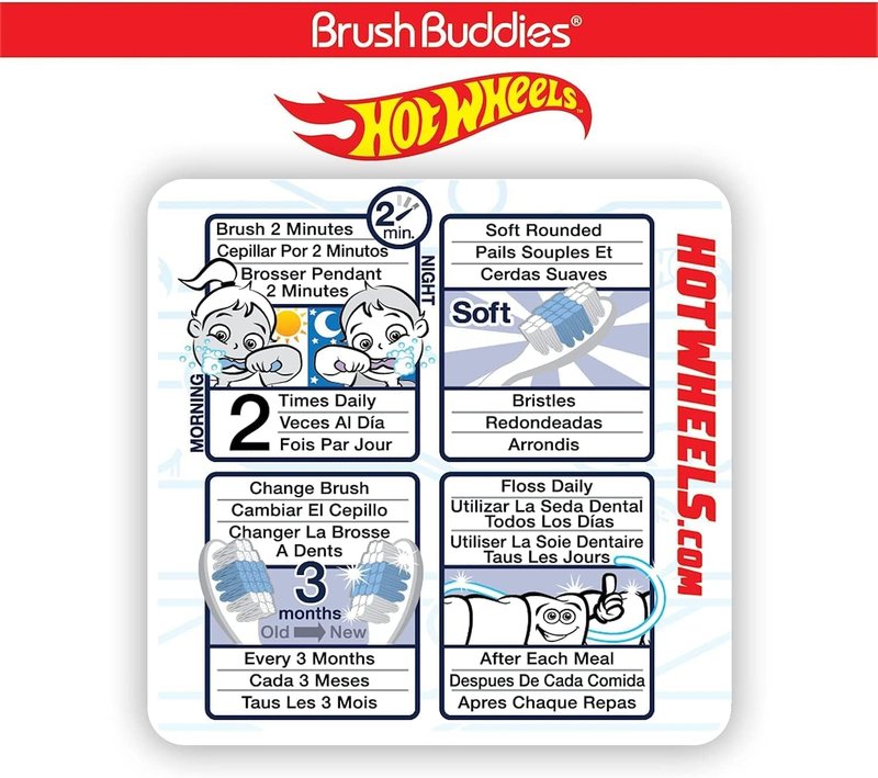 Brush Buddies Hot Wheels Toothbrush for Kids, Kids Toothbrushes, Toothbrush Pack, Soft Bristles for Kids, Toddler Ages 2-4, 6PK