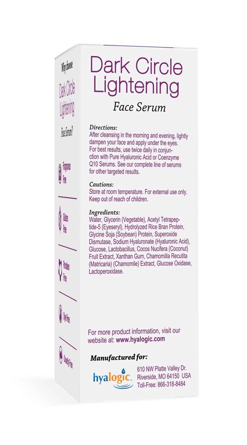 Hyalogic Dark Circle Lightening Face Serum - Treat Under Eye Dark Circles w/Hyaluronic Acid, Eveseryl & Regu-Age - Soothe, Nourish & Rejuvenate Skin - .47oz