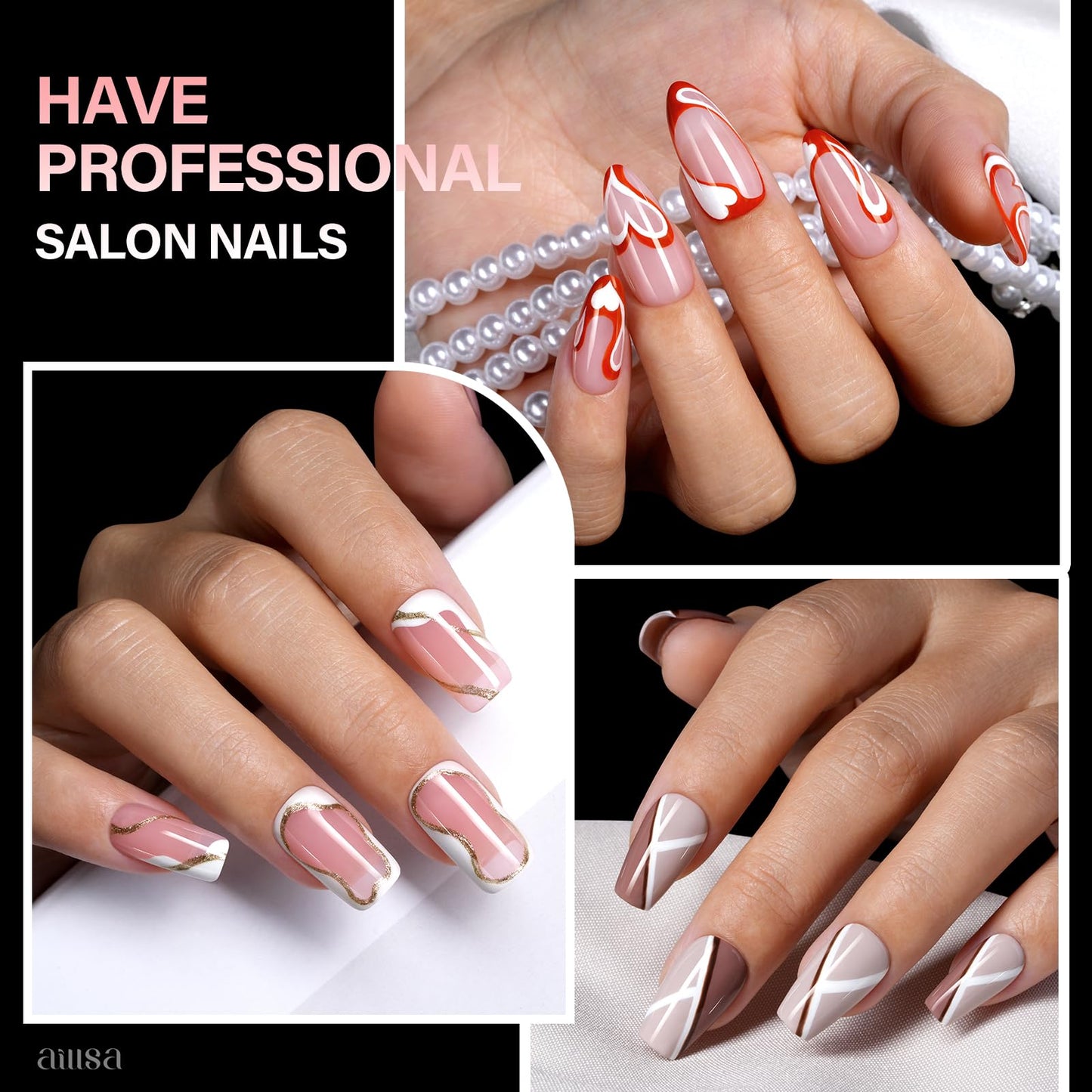 AILLSA Medium Almond Shaped Nail Tips - 15 Sizes 450pcs Acrylic Nails Tip Full Cover Half Matte Nails Tips Press on Nails for DIY Home Salon